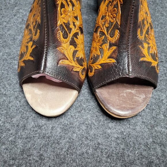 ROPER Mika Floral Leather Peep Toe Shootie Pumps Sandal Sz 10 - Picture 14 of 15